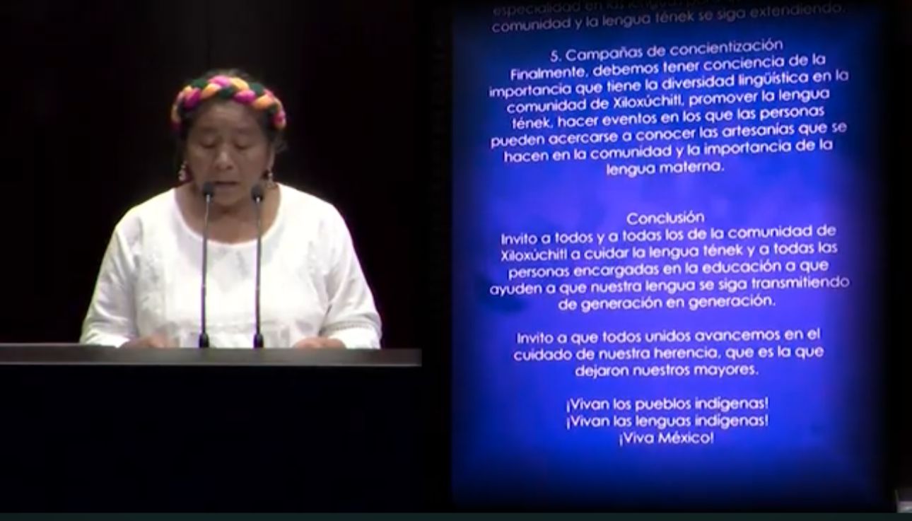 María del Socorro Ramírez, hablante de lengua huasteca, habló en la tribuna de la Cámara de Diputados